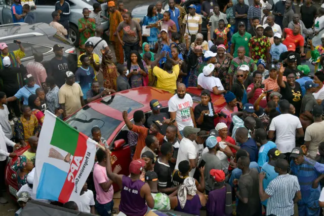 Supporters celebrate in Lagos