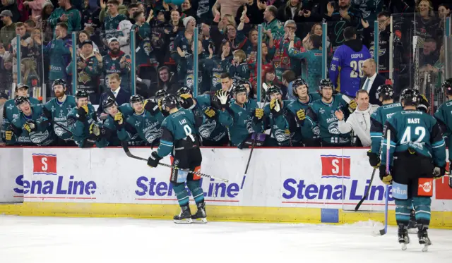 Ben Lake celebrates scoring for the Belfast Giants