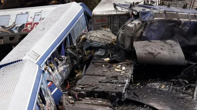 Wreckage of a train in Greece