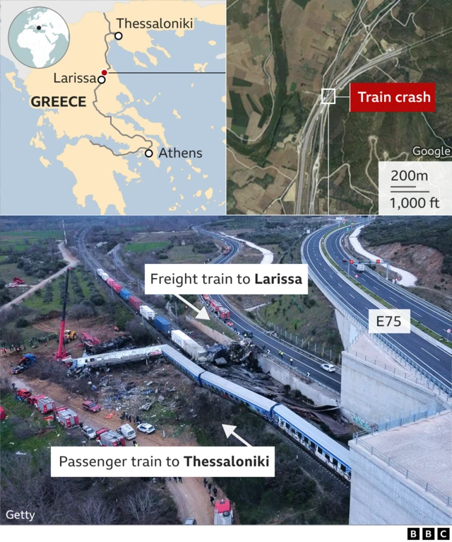 Graphic showing location of the train crash in Greece