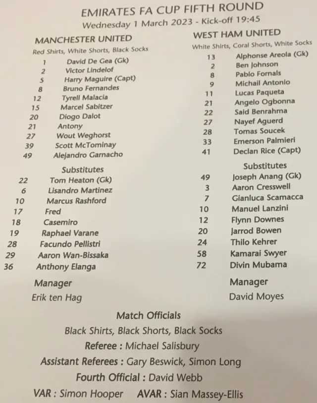 Teamsheet