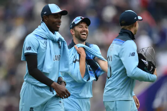 England's Mark Wood and Jofra Archer during the 2019 Cricket World Cup