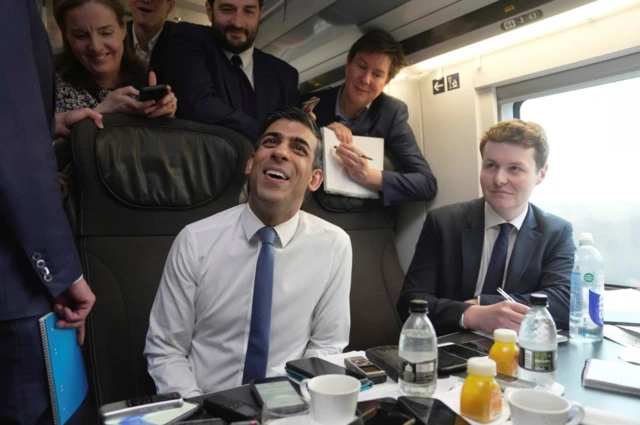 Onboard the Eurostar to Paris this morning, Rishi Sunak spoke to reporters who accompanied him on the journey to the French capital