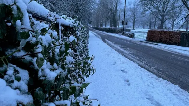 A snowy street in Llanrwst