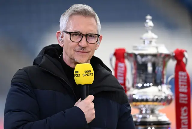 Gary Lineker presenting Match of the Day in Leicester in March 2021