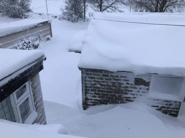 Snow on top of houses