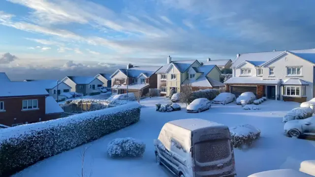 Snow on a street in Douglas, Isle of Man