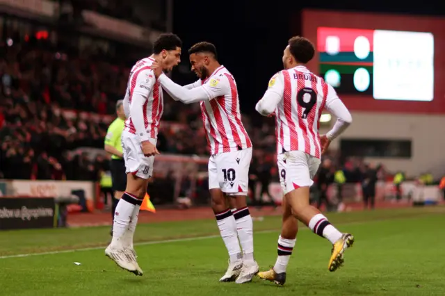 Stoke celebrate Ki-Jana Hoever's opening goal against Blackburn