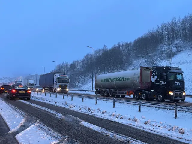 Traffic at a standstill on the M62 motorway