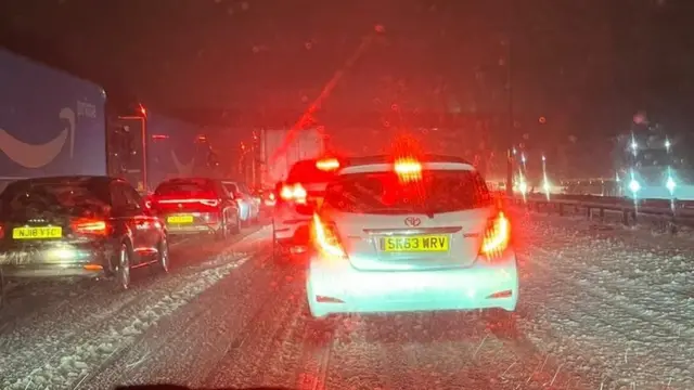 M62 traffic in snow