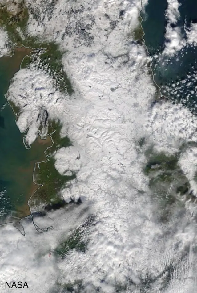 NASA satellite image showing snow