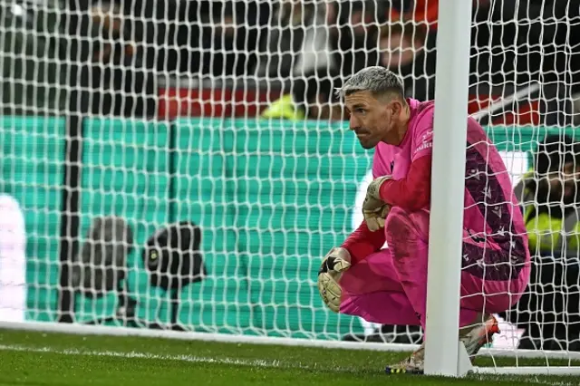 Guaita crouches down between the posts for Palace