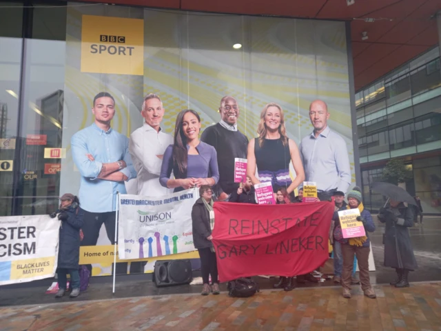 Protesters call for Gary Lineker to be reinstated outside BBC Sport's offices