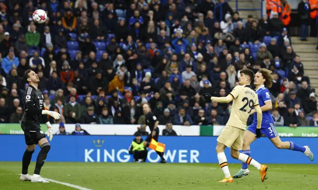 Chelsea's Kai Havertz scores their second goal v Leicester