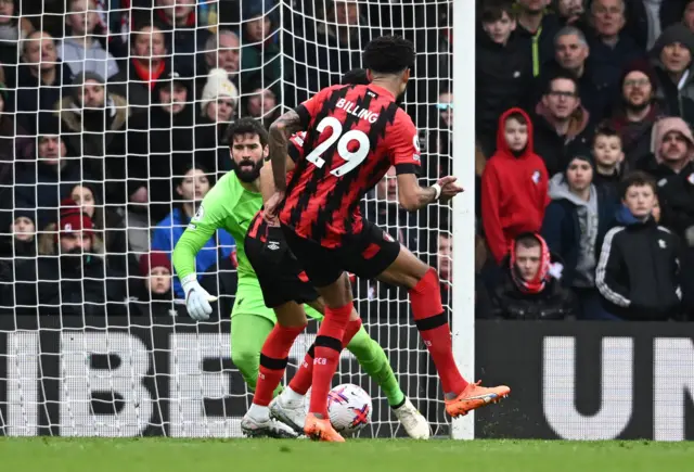 AFC Bournemouth's Philip Billing scores their first goal v Liverpool