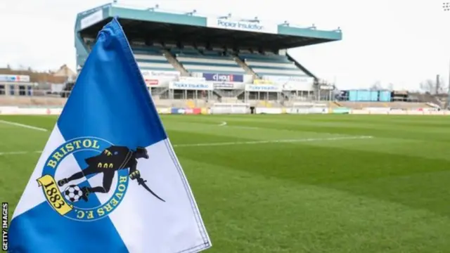 A Bristol Rovers corner flag in the stadium