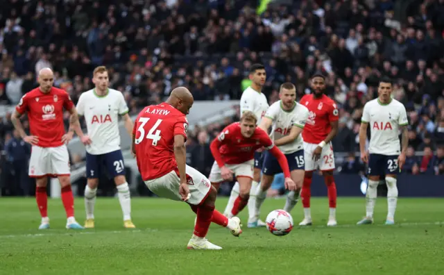 Nottingham Forest's Andre Ayew has his penalty saved by Tottenham Hotspur's Fraser Forster