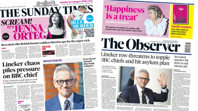 The Sunday Times and the Observer front pages