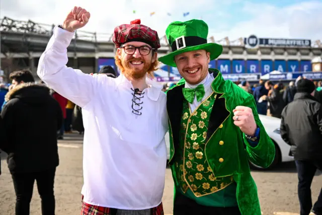 Ireland supporters Ciaran Thompson and Daniel Young before the Guinness Six Nations Rugby Championship match between Scotland and Ireland at BT Murrayfield