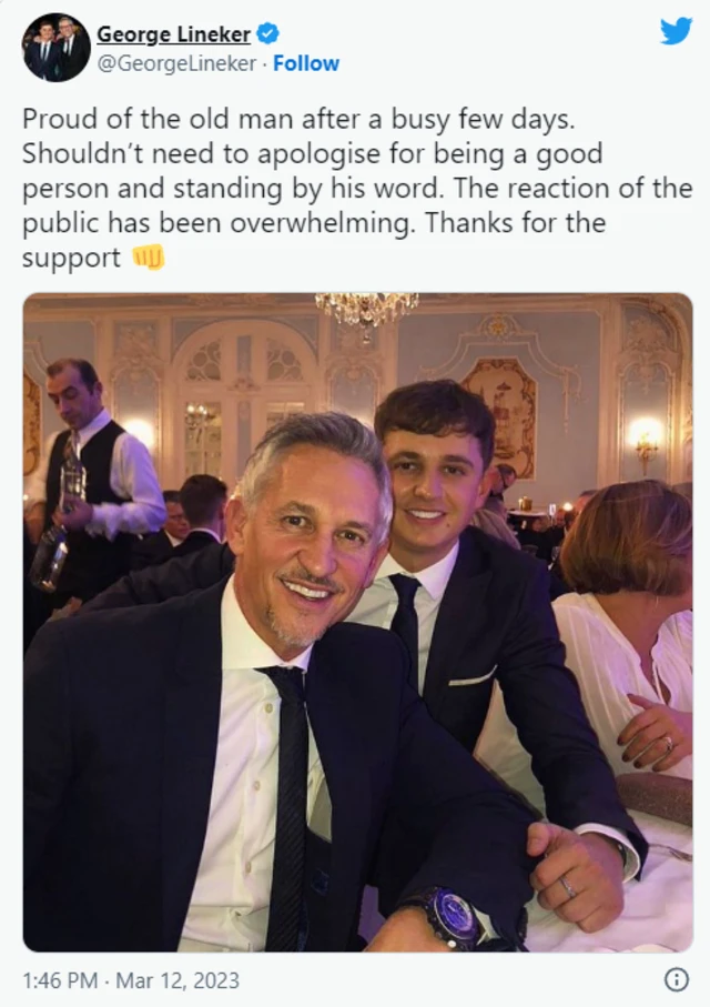 George Lineker's Tweet from Sunday afternoon