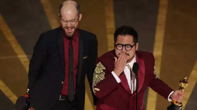 Daniel Kwan and Daniel Scheinert win the Oscar for Best Original Screenplay for "Everything Everywhere All at Once"