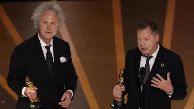 Charlie Mackesy and Matthew Freud win the Oscar for Best Animated Short Film for "The Boy, The Mole, The Fox And The Horse"