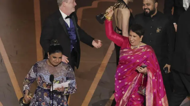 Kartiki Gonsalves and Guneet Monga win the Oscar for Best Documentary Short Subject for "The Elephant Whisperers"