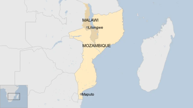 A map of Malawi and Mozambique