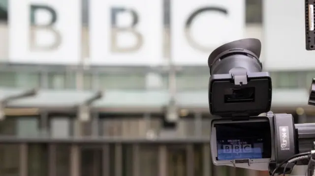 The BBC's New Broadcasting House captured through a camera viewfinder