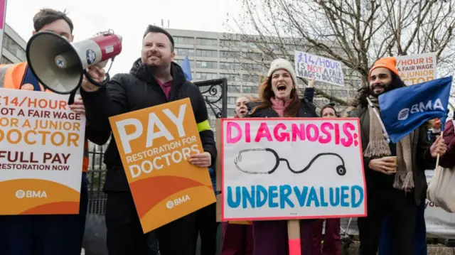 Doctors strike outside a hospital in London