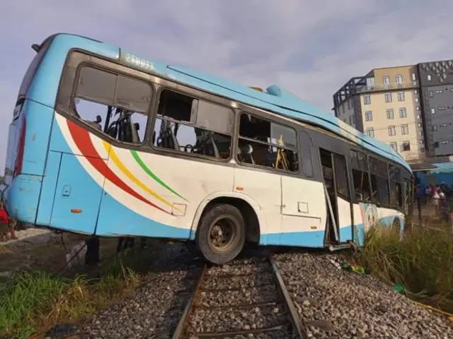 A bus at a level crossing in Lagos last week