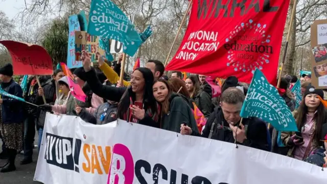 Crowds of striking teachers at the NEU rally in central London