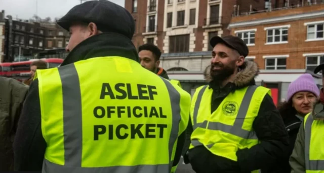 Aslef train drivers on the picket line