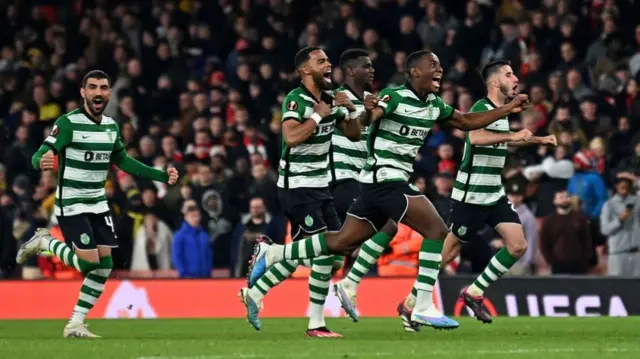 Sporting Lisbon players celebrate