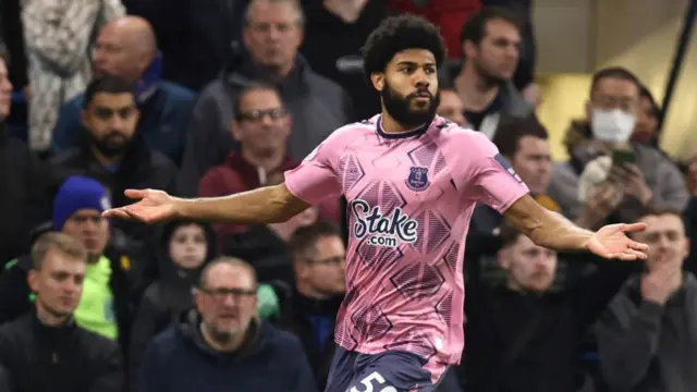 Ellis Simms celebrates his equaliser for Everton