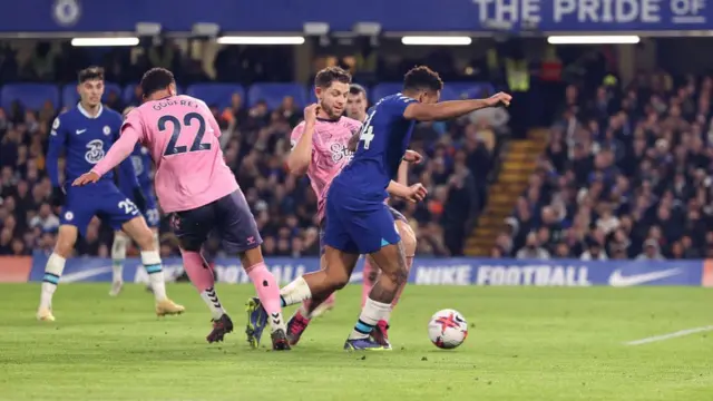 Reece James is fouled by James Tarkowski