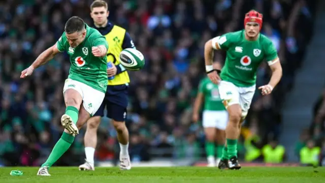 Johnny Sexton kicks a penalty