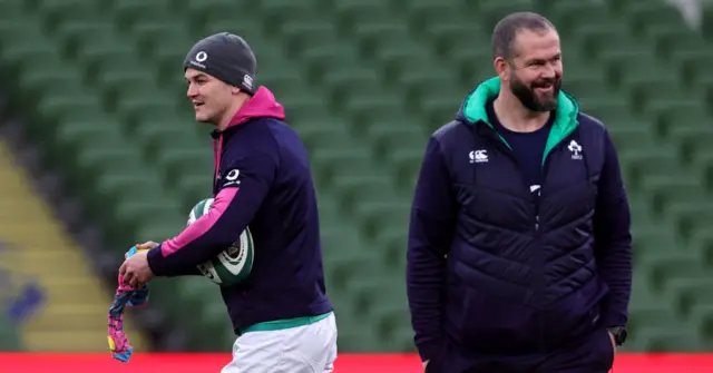 Johnny Sexton and Andy Farrell during Ireland's captain's run on Friday