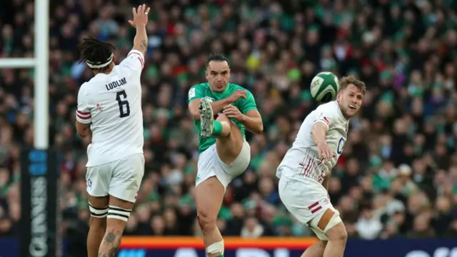 Lewis Ludlam charges down James Lowe's kick