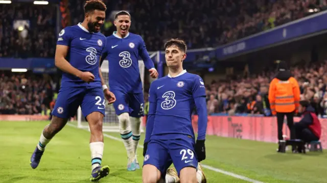 Kai Havertz celebrates putting Chelsea in the lead