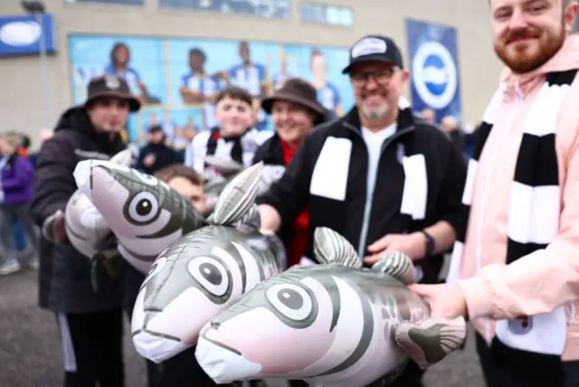 Grimsby fans with blow-up fish