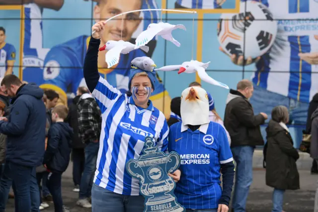 Brighton fans with pretend seagulls