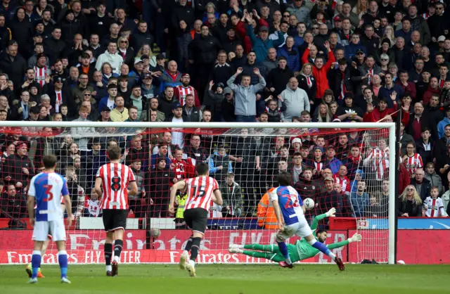 Ben Brereton scores a penalty for Blackburn against Sheffield United