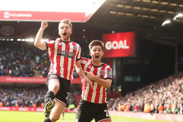 Tommy Doyle celebrates scoring Sheffield United's third goal