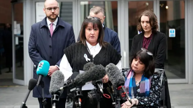 Caroline Curry, the mother of Liam Curry, makes a statement outside Manchester Magistrates' Court