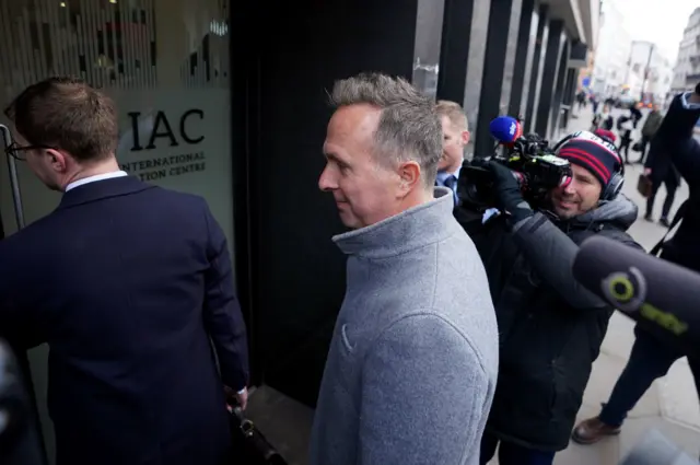 Michael Vaughan arrives at the hearing on Thursday