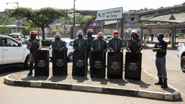 Members of the the Economic Freedom Fighters (EFF) gather at Church Square in Pretoria on March 20, 2023 during a "national shut-down" called by their party to bring the country to a halt