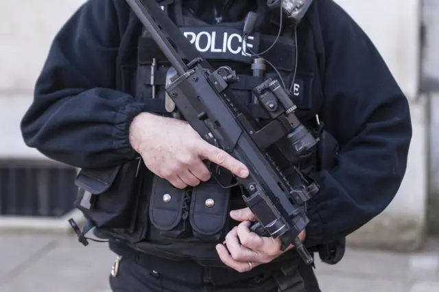 Stock image of an armed police officer in London