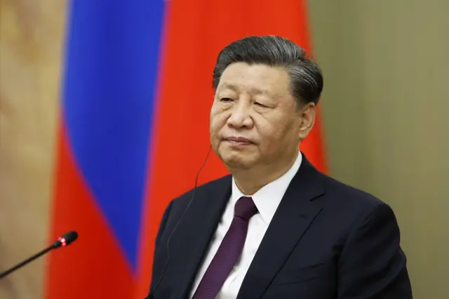 Chinese President Xi Jinping at a meeting with Russian Prime Minister Mikhail Mishustin