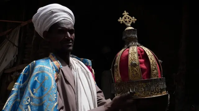 A historic crown for priests. Pictured in Deresege St. Mary church in northern Ethiopia.